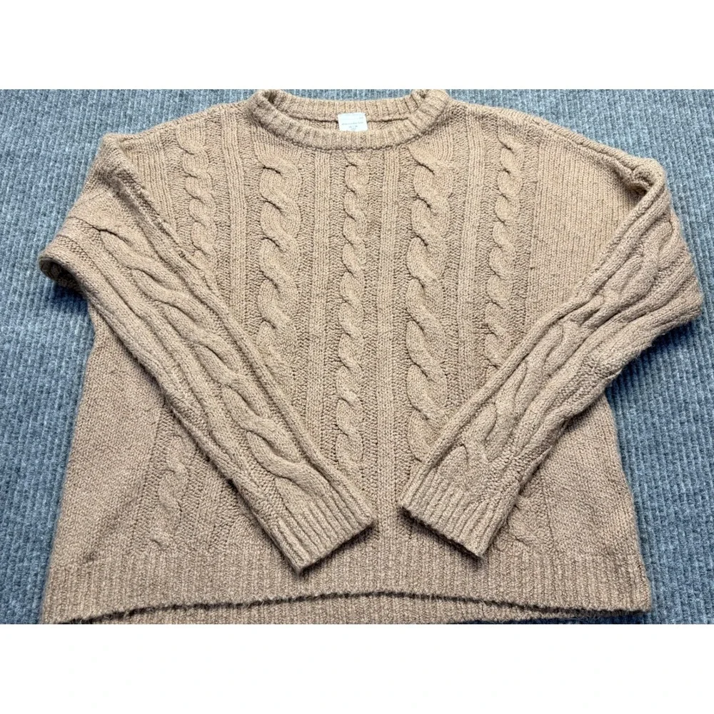 Abercrombie Kids Tan Cable Knit Sweater and Dark Wash Jeans Set Size 15/16